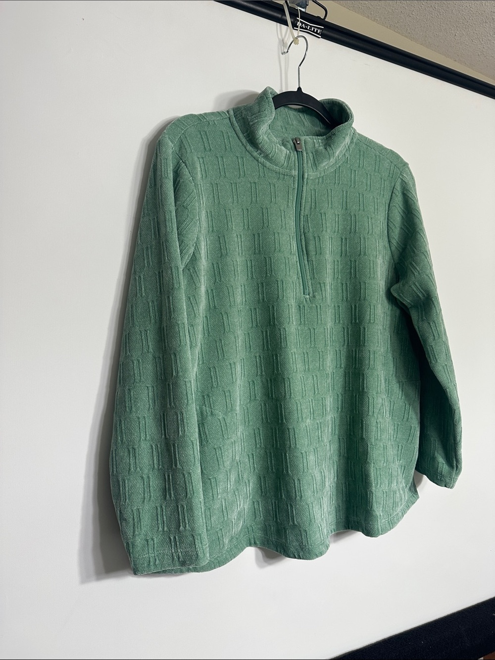 Denin & Co Mint/Sage Green Quarter-Zip Textured Pullover Sweater Size LP - Picture 3 of 15
